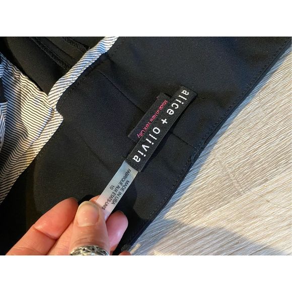 Alice + Olivia Andrew Skinny Pant Black Wool Leather Trim Pants, Sz 10, MP $395 - Picture 7 of 10